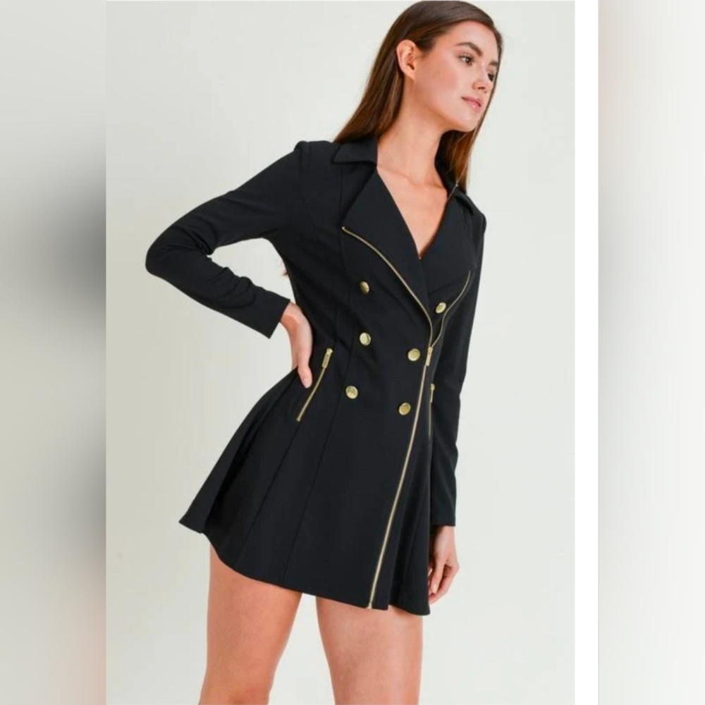 Love Tree Black Coat Dress with Gold Details Large